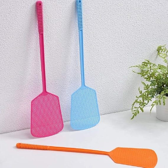 Pack of 6 Telescopic Stainless Steel Fly Swatter – Long Handle Mosquito Racket with Plastic Square Head (Radom Color)