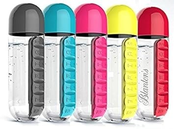 2-in-1 Medicine Organizer with Water Bottle – 7 Days Pill Box, 600ml BPA-Free Drinking Bottle, Removable Cup, Compact Travel Pill Planner for Kids, Adults &amp; Elderly