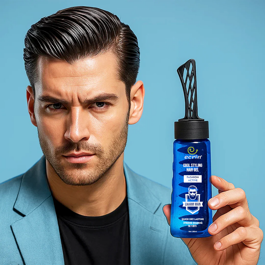 ECRIN Cool Styling Hair Gel with Active Collagen | Strong Hold, No Flakes, Nourishing Formula for All Hair Types, Daily Use Gel with Refreshing Cool Effect - With Comb (280ml)