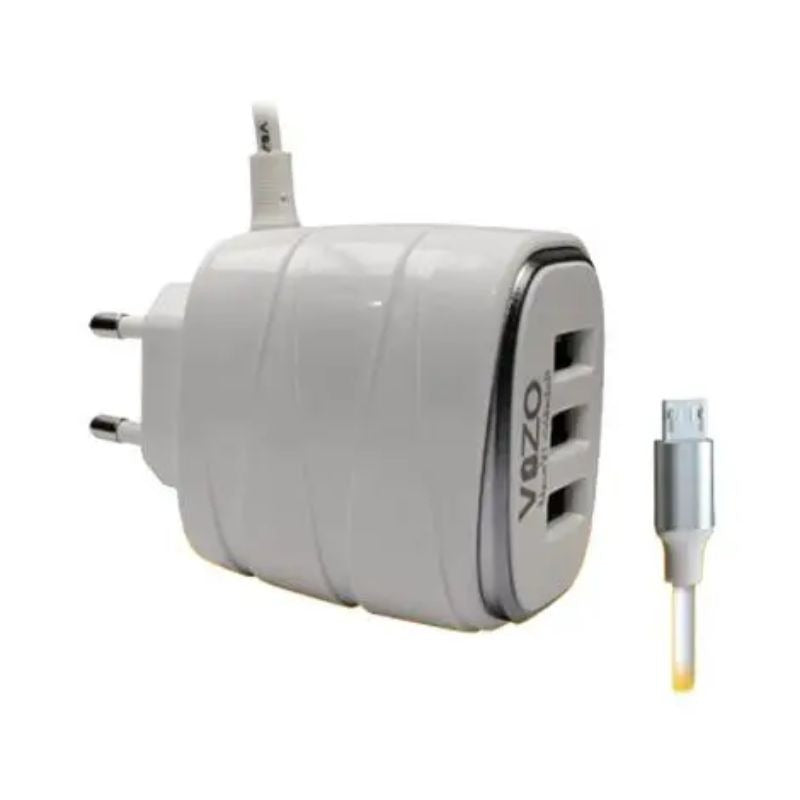V16-Micro USB – 4A Smart Fast Charger (3 USB Ports + Built-in Cable) | Vizo V16 Micro USB Charger - Android Phone Charger - Mobile Phone Charger