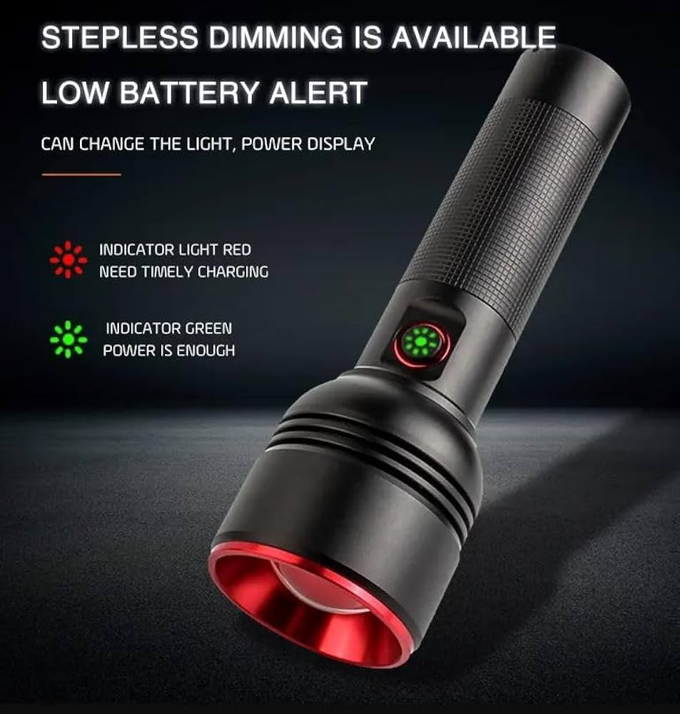CB2208 Aluminium Alloy Flashlight 1000w Wick with 26650 Battery– Strong, Durable Light with Low Battery Alert &amp; Power Indicator