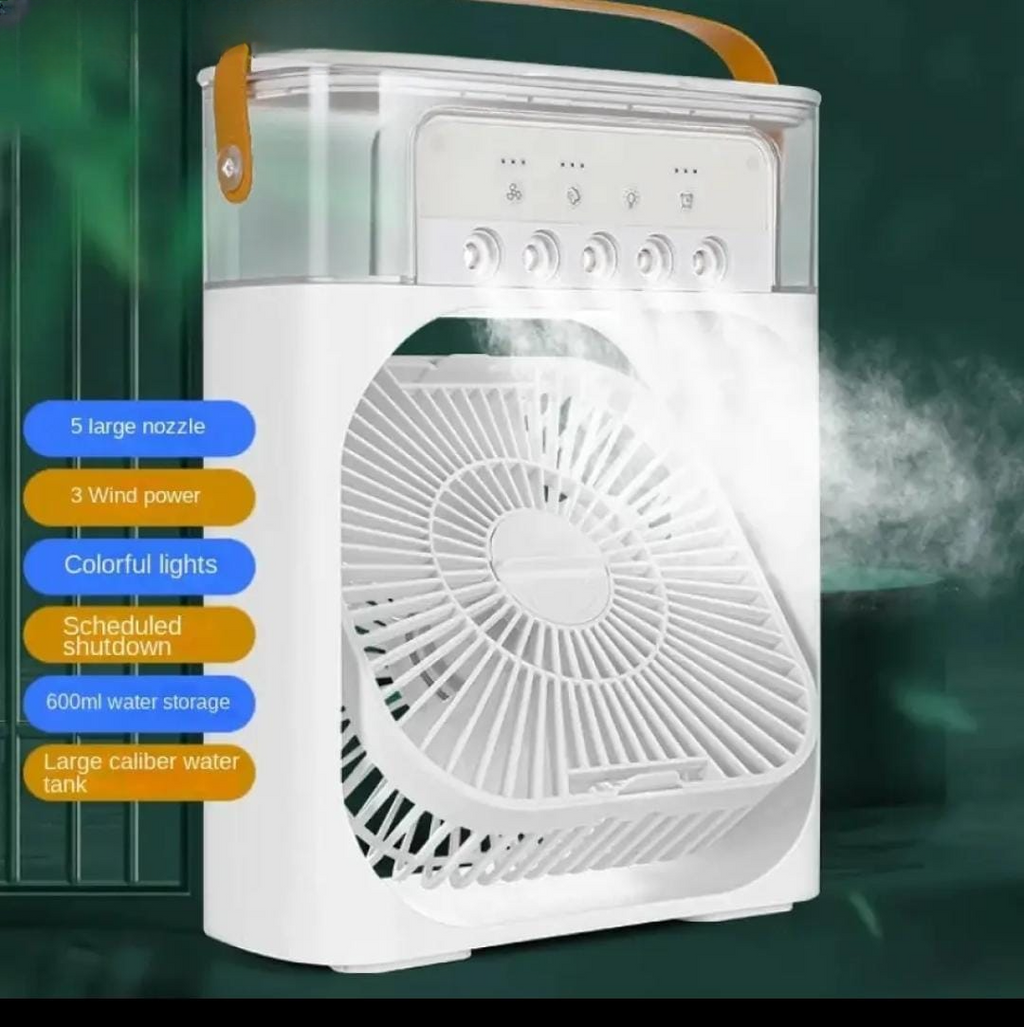 Portable Air Conditioner Fan USB Electric Fan with LED Night Light, Fine Mist Water, and Humidifier Function | Led Night Light Water Mist - 10 inch Big Size (Random Color)