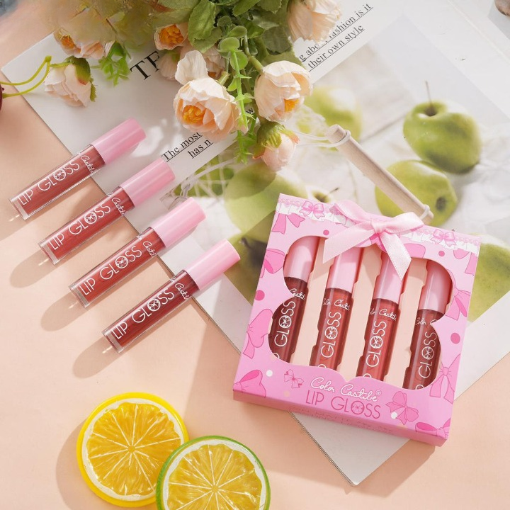 4-Piece Color Castle Bow Lip Gloss Set – Cute Bow Design, Vibrant Shades, Smooth &amp; Glossy Finish