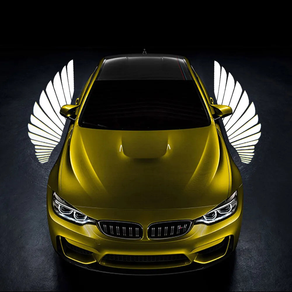 2 Pc Universal Car Rearview Mirror Side LED Angel Wing Light Dynamic Projection Lamp