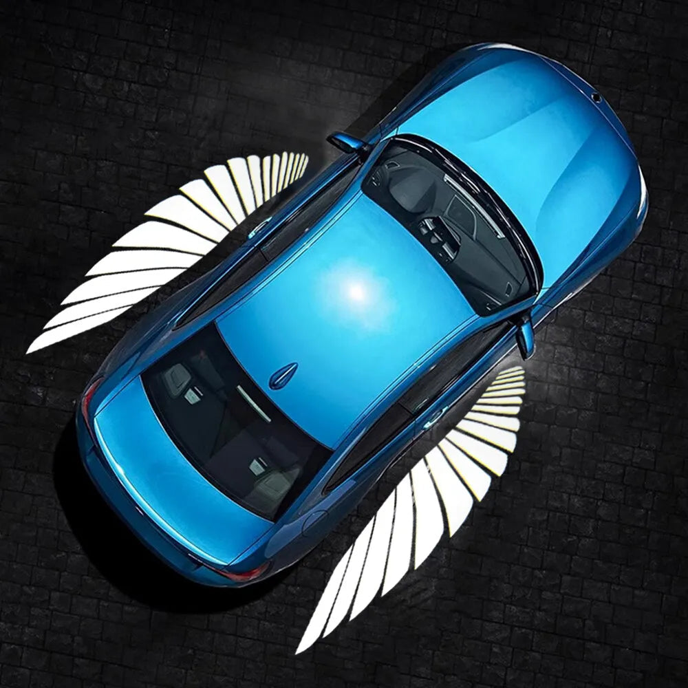 2 Pc Universal Car Rearview Mirror Side LED Angel Wing Light Dynamic Projection Lamp
