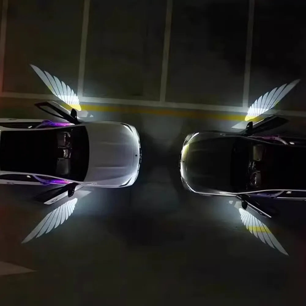 2 Pc Universal Car Rearview Mirror Side LED Angel Wing Light Dynamic Projection Lamp