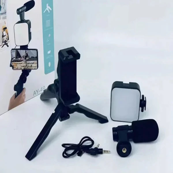 Ay-49 Vlogger Video Making Kits Vlog Microphone Led Fill Light Mini Tripod Mobile Holder with remote Good quality