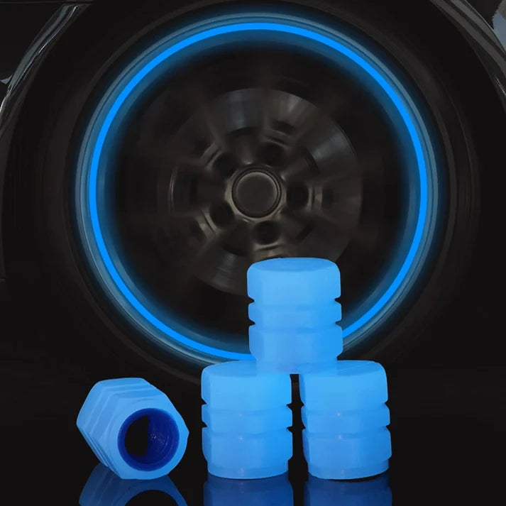 PACK OF TWO Glow in The Dark Tire Valve Caps Fluorescent Stem Car Universal Air Cap Auto Covers Cars Motorcycles SUV Trucks Bikes Accessories ( Random Colors )